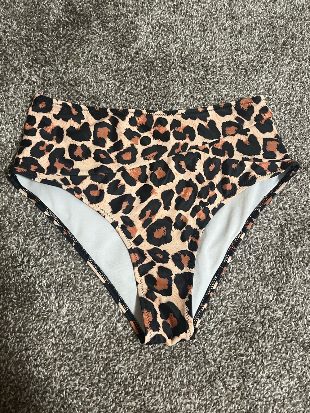 Leopard Print High Waisted Cheeky Bikini Swimsuit Bottoms Medium